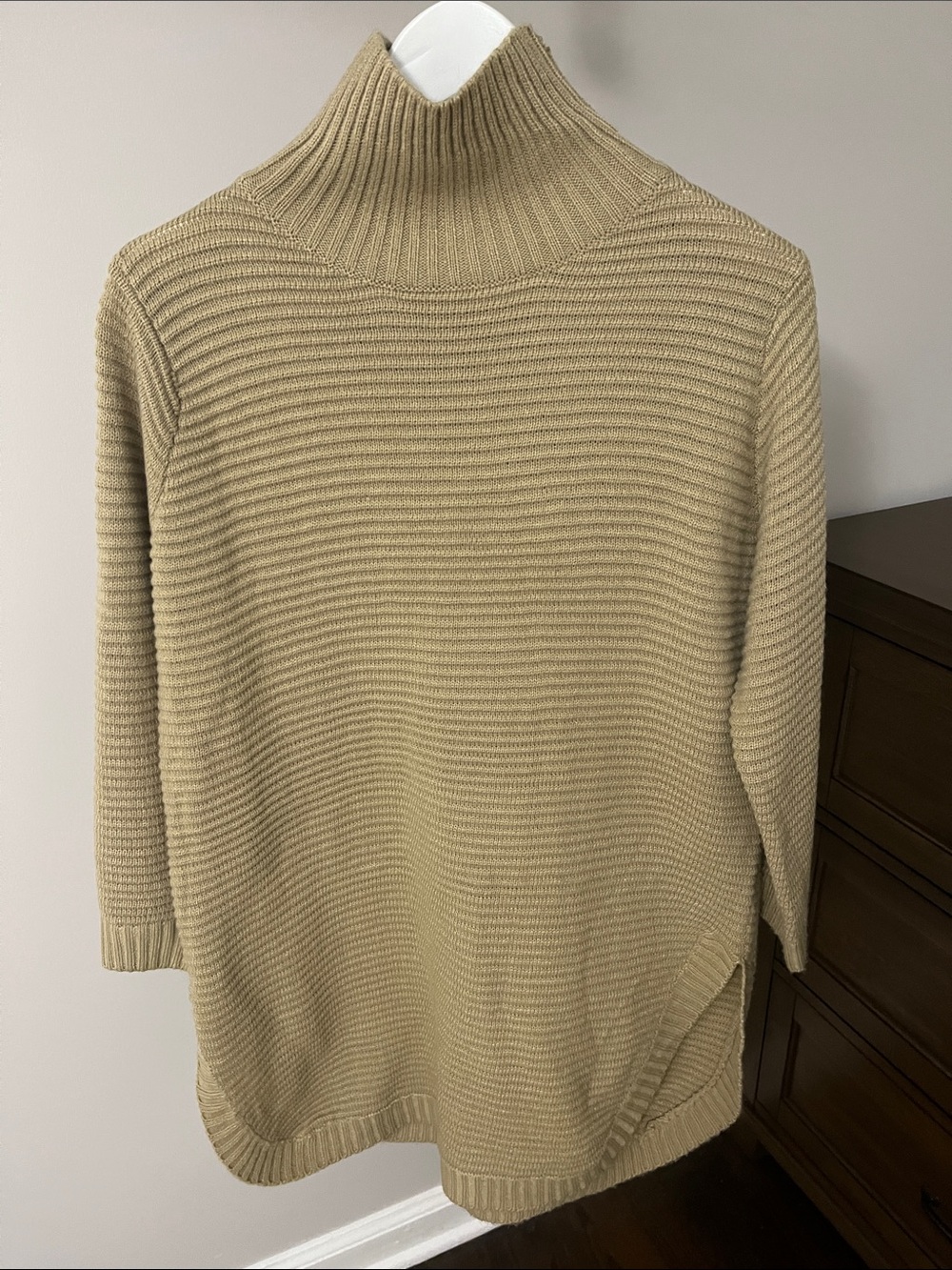 MURA BOUTIQUE Turtleneck Ribbed Knit Sweater Dress - Beige